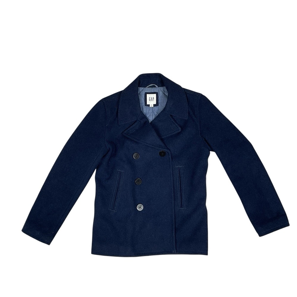 Gap‎ XS Navy Blue Mens Wool Double Breasted Peacoat Quilted Insulated Coat